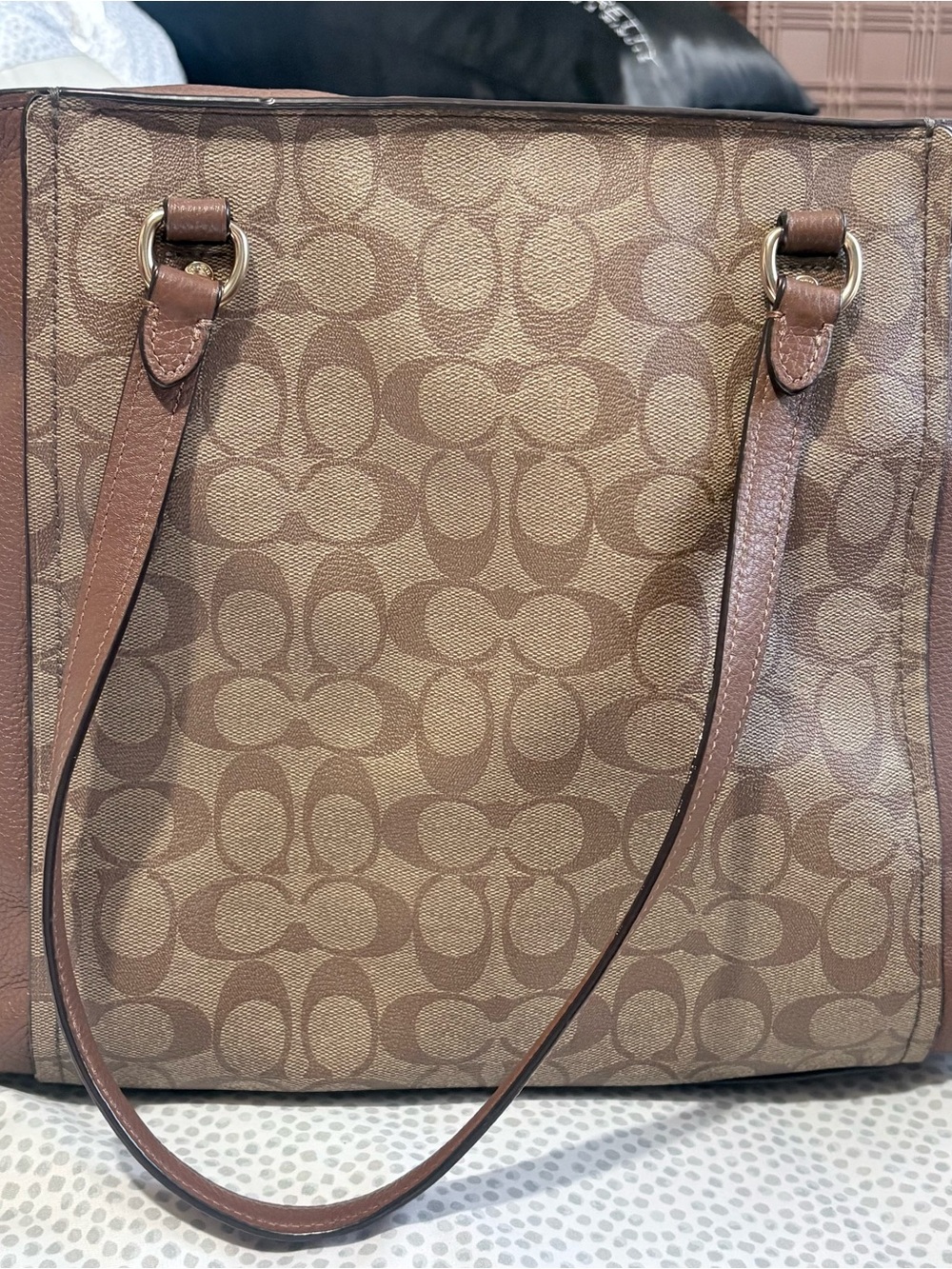 Coach Brown & Gold Signature Canvas Tote with Leather Trim - Picture 2 of 15